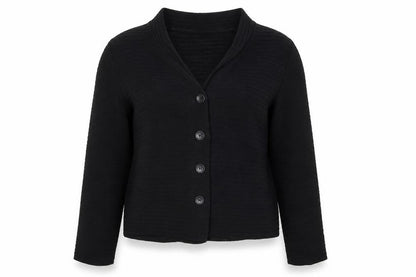 Evelin Brandt Berlin Women's Black Cotton V-Neck Cardigan Size 12