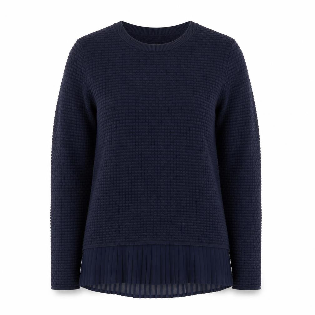 Great Plains Women's Blue Knit Pleated Hem Pullover Jumper Size M