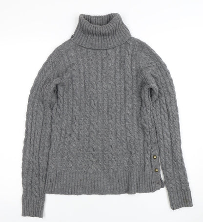 Zara Knit Womens Grey Roll Neck Cable Knit Wool Jumper Size M