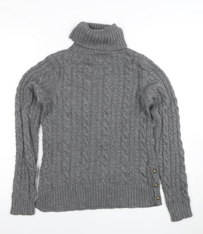 Zara Knit Womens Grey Roll Neck Cable Knit Wool Jumper Size M
