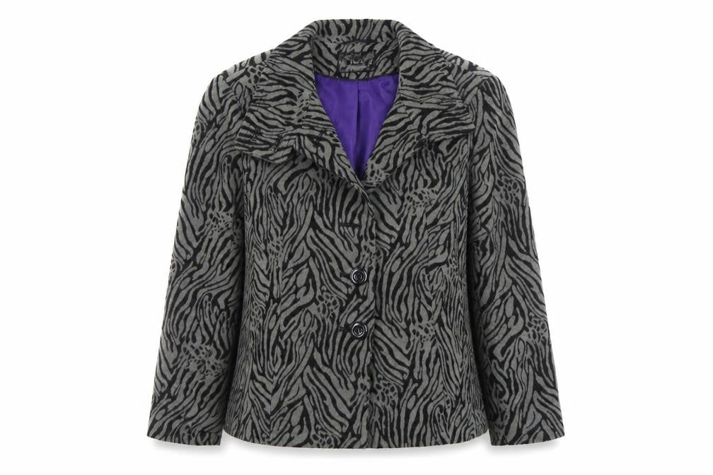 M&Co. Women Grey Animal Print Wool Blend Blazer Size 14