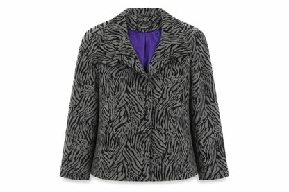 M&Co. Women Grey Animal Print Wool Blend Blazer Size 14
