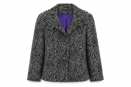 M&Co. Women Grey Animal Print Wool Blend Blazer Size 14