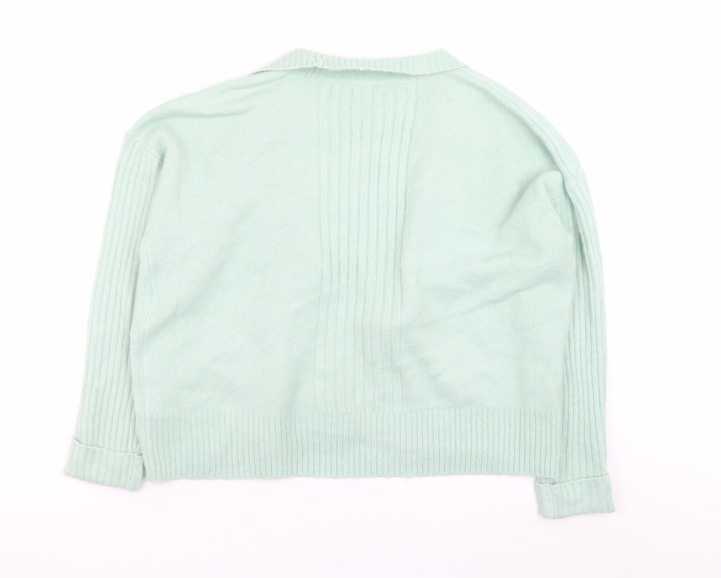 Miss Selfridge Women Green Ribbed Knit Cardigan Size M Open Front