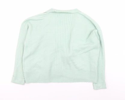 Miss Selfridge Women Green Ribbed Knit Cardigan Size M Open Front