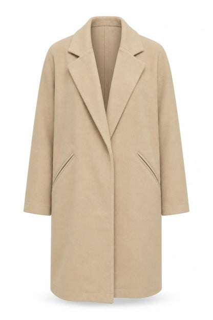 boohoo Women’s Beige Long Overcoat M Relaxed Fit Classic Style