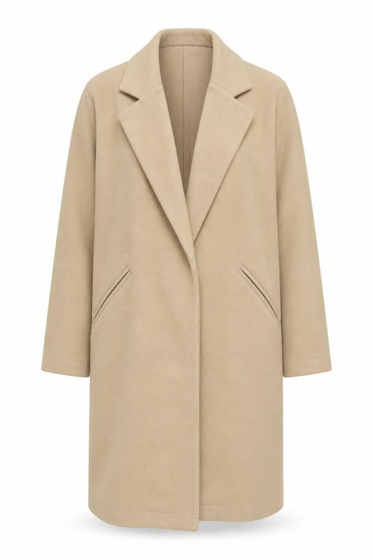 boohoo Women’s Beige Long Overcoat M Relaxed Fit Classic Style