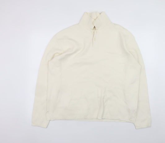 Zara Men Ivory Cotton Henley Jumper XL Collared Long Sleeve