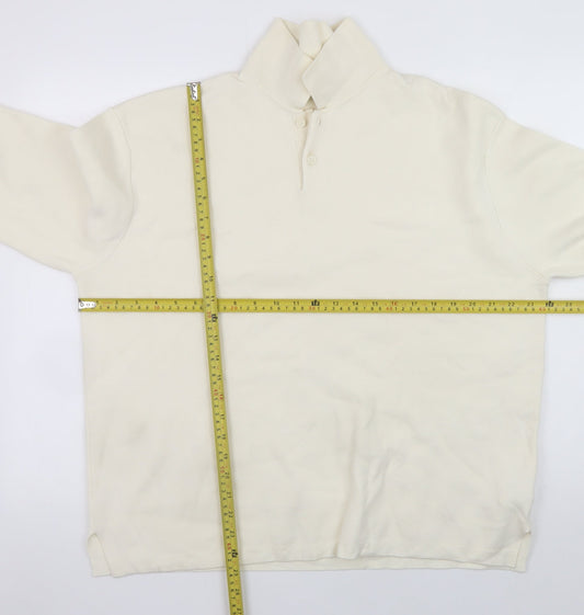Zara Men Ivory Cotton Henley Jumper XL Collared Long Sleeve