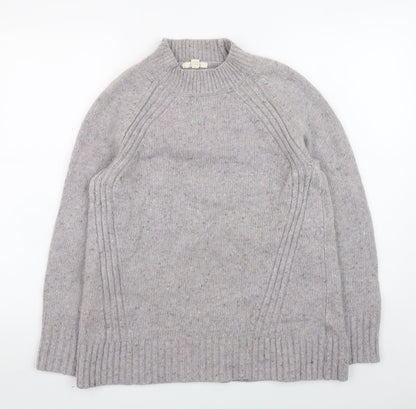 White Stuff Women’s Grey Wool Blend Chunky Knit Mock Neck Jumper UK 12