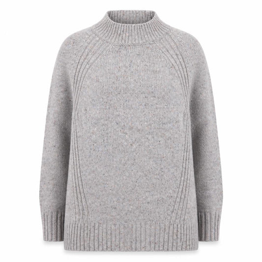 White Stuff Women’s Grey Wool Blend Chunky Knit Mock Neck Jumper UK 12