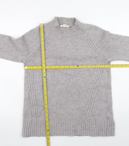 White Stuff Women’s Grey Wool Blend Chunky Knit Mock Neck Jumper UK 12