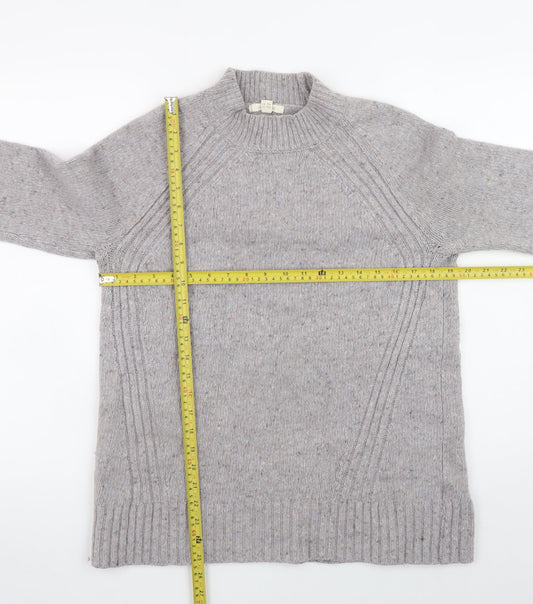 White Stuff Women’s Grey Wool Blend Chunky Knit Mock Neck Jumper UK 12