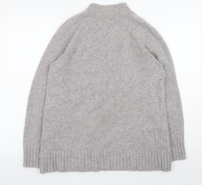 White Stuff Women’s Grey Wool Blend Chunky Knit Mock Neck Jumper UK 12