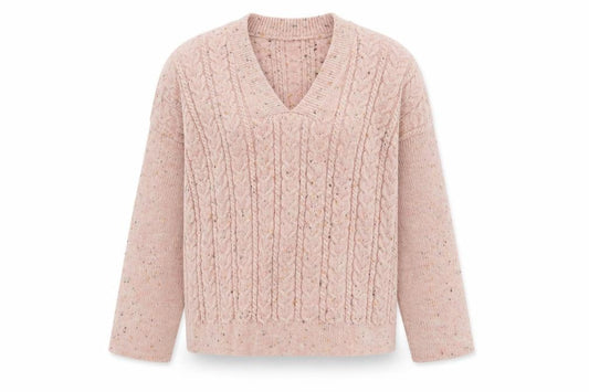b.young Women’s Pink Cable-Knit Wool Blend V-Neck Jumper Size S