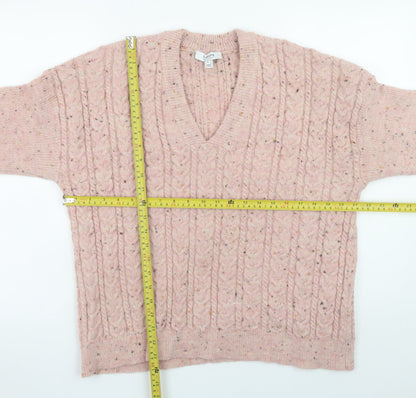 b.young Women’s Pink Cable-Knit Wool Blend V-Neck Jumper Size S