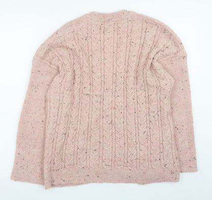 b.young Women’s Pink Cable-Knit Wool Blend V-Neck Jumper Size S