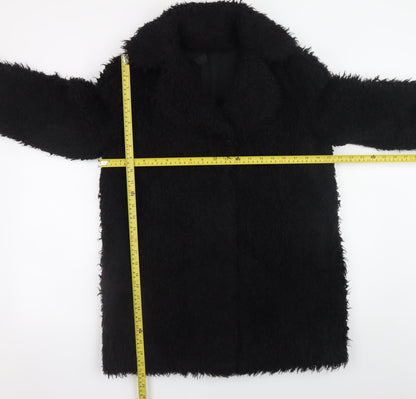 Topshop Women’s Black Faux Fur Long Overcoat Size 12