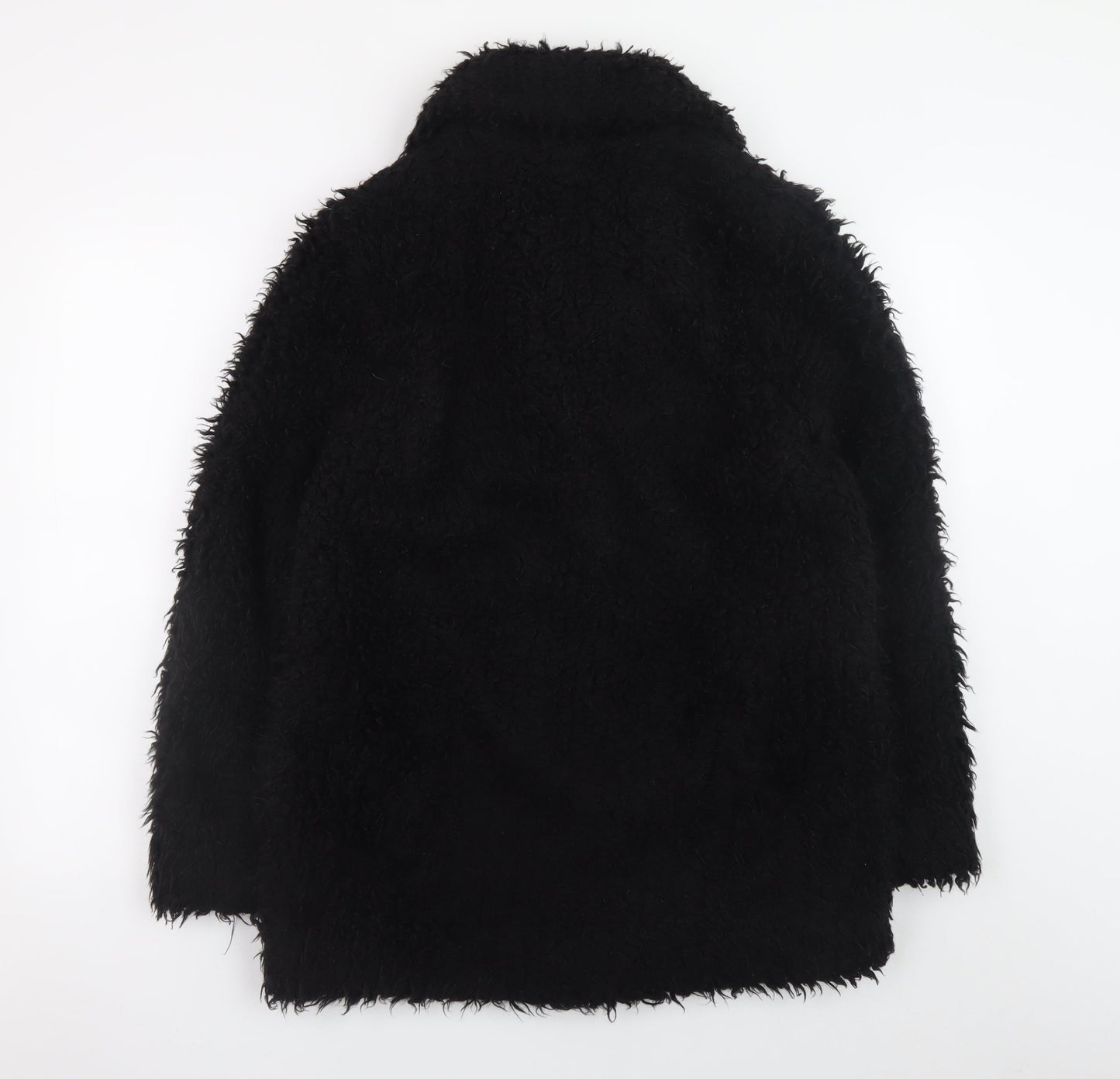 Topshop Women’s Black Faux Fur Long Overcoat Size 12