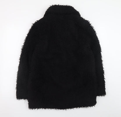 Topshop Women’s Black Faux Fur Long Overcoat Size 12