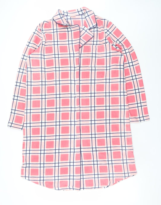 Damart Women Pink Check Fleece Long Sleeve Nightshirt M Winter