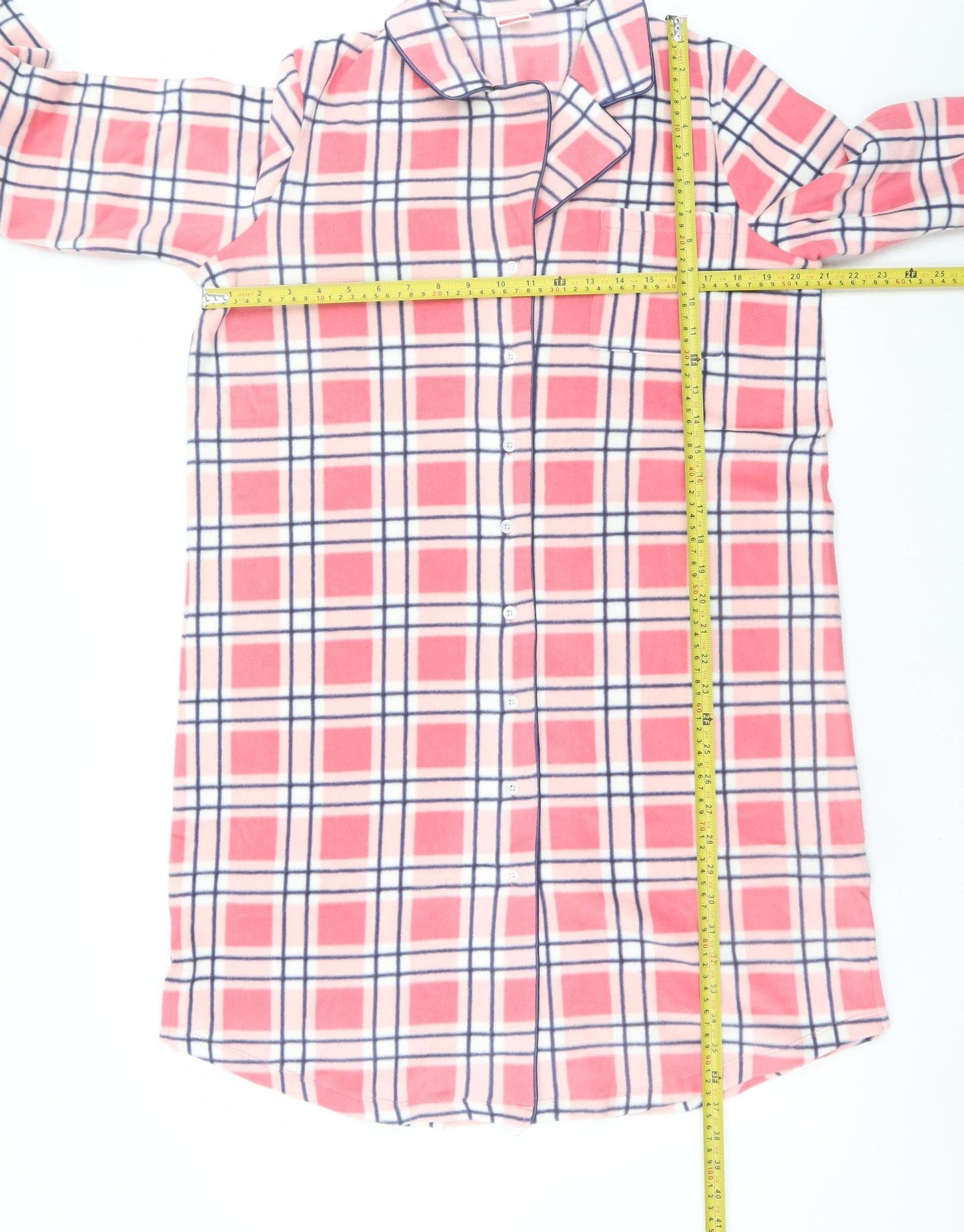 Damart Women Pink Check Fleece Long Sleeve Nightshirt M Winter