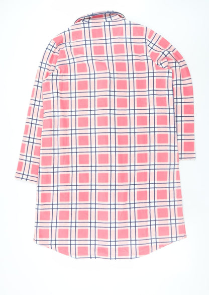 Damart Women Pink Check Fleece Long Sleeve Nightshirt M Winter