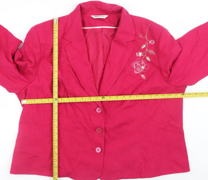 Bonmarché Women's Pink Floral Embroidered Linen Blazer Size 24