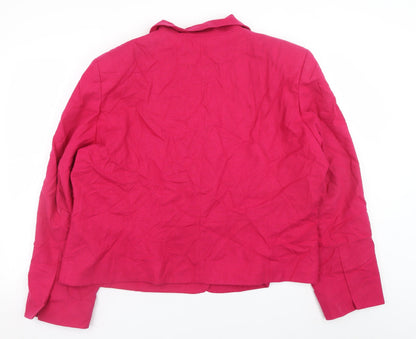 Bonmarché Women's Pink Floral Embroidered Linen Blazer Size 24