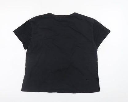 New Look Women Black Short Sleeve Basic Crew Neck T-Shirt Size 14