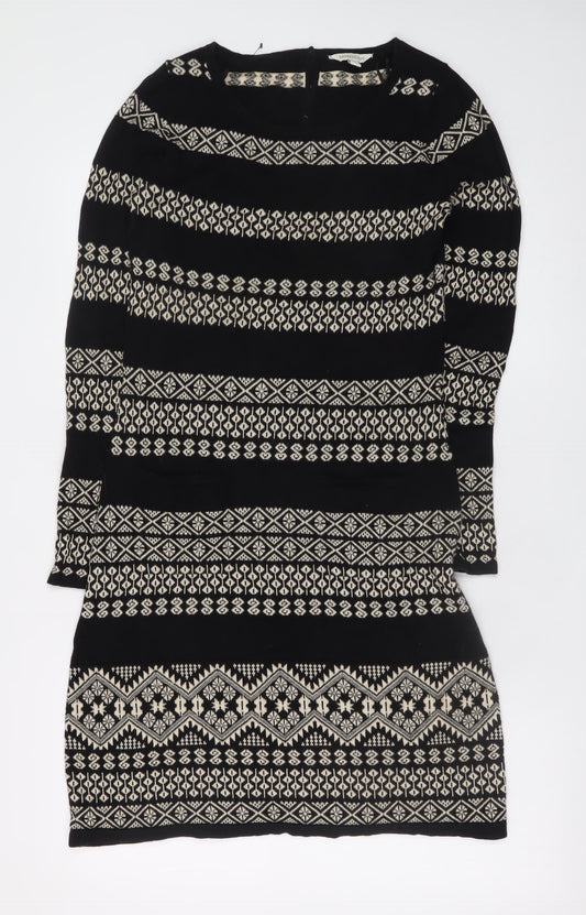 Monsoon Women’s Black Fair Isle Knit Shift Dress Size S