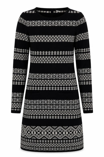 Monsoon Women’s Black Fair Isle Knit Shift Dress Size S