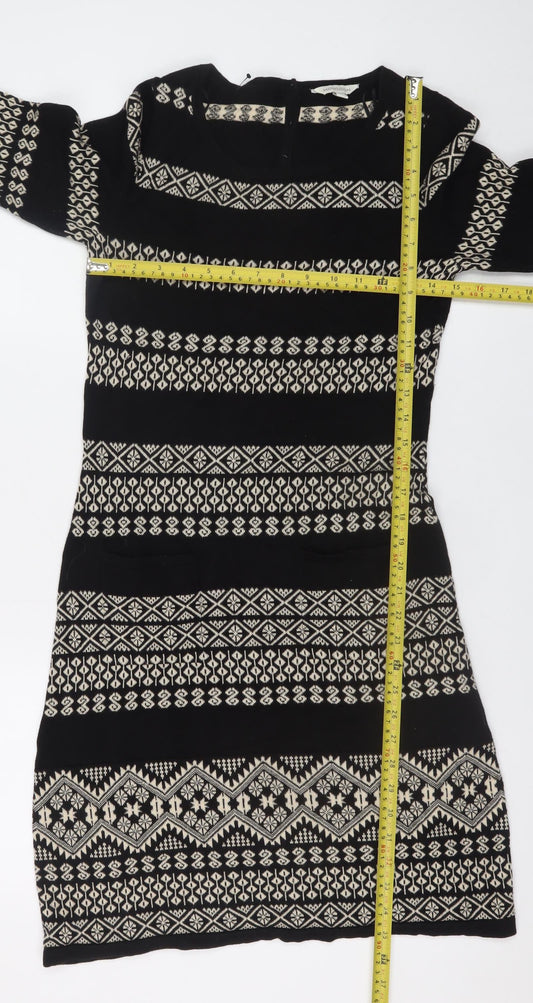 Monsoon Women’s Black Fair Isle Knit Shift Dress Size S