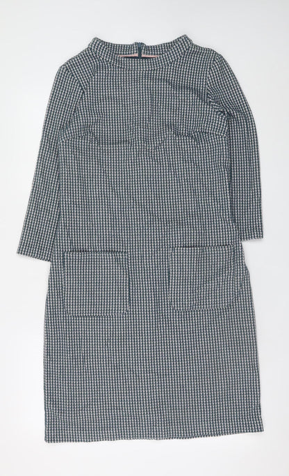 Boden Women Grey Houndstooth Shift Dress Size 12R 3/4 Sleeve Knit