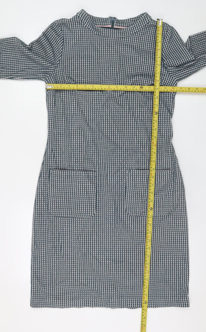 Boden Women Grey Houndstooth Shift Dress Size 12R 3/4 Sleeve Knit
