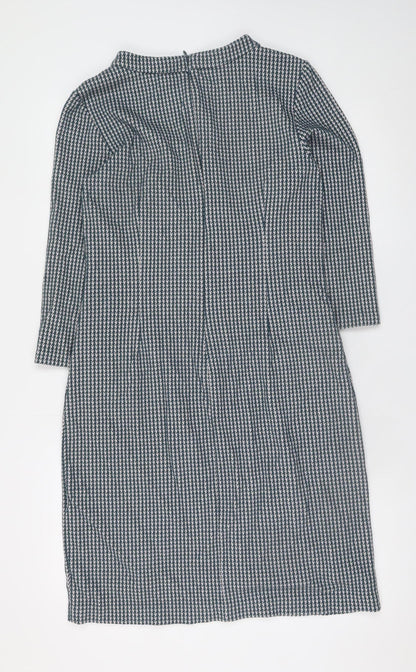 Boden Women Grey Houndstooth Shift Dress Size 12R 3/4 Sleeve Knit