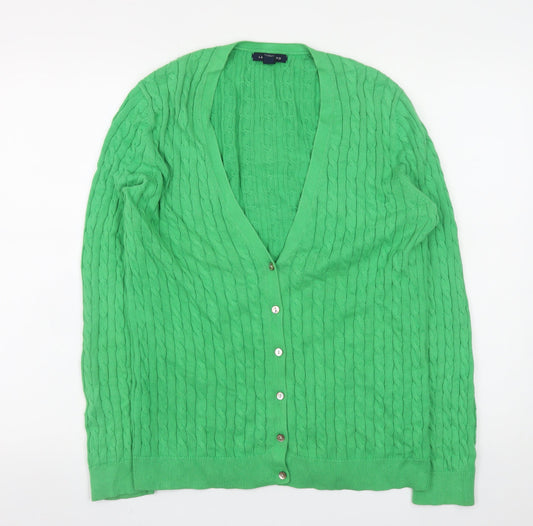 Womens UK Size M Lands' End Green Cardigan Jumper
