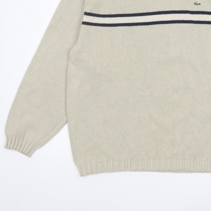Lacoste Men’s Beige 3XL Crew Neck Striped Knit Jumper