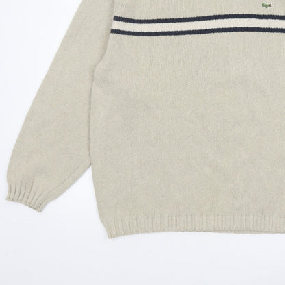 Lacoste Men’s Beige 3XL Crew Neck Striped Knit Jumper