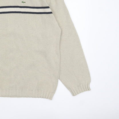 Lacoste Men’s Beige 3XL Crew Neck Striped Knit Jumper