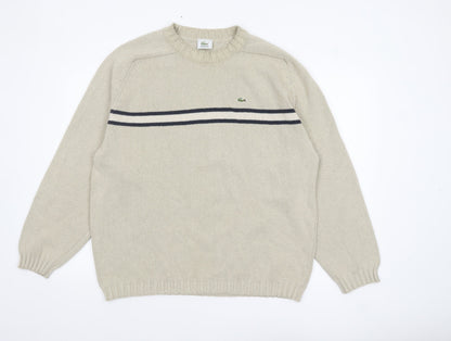 Lacoste Men’s Beige 3XL Crew Neck Striped Knit Jumper