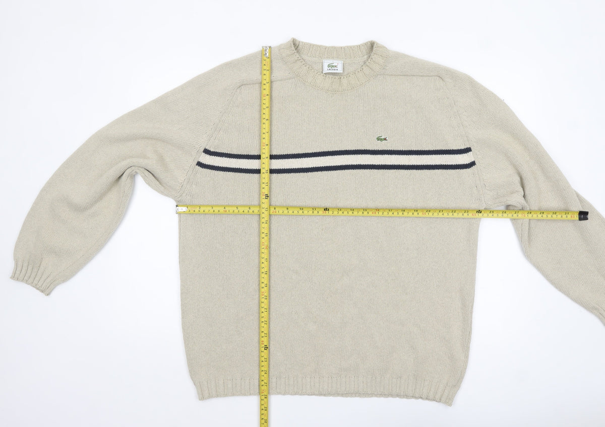 Lacoste Men’s Beige 3XL Crew Neck Striped Knit Jumper