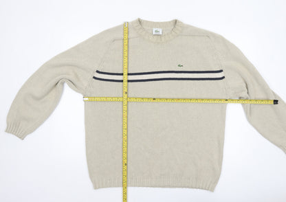 Lacoste Men’s Beige 3XL Crew Neck Striped Knit Jumper