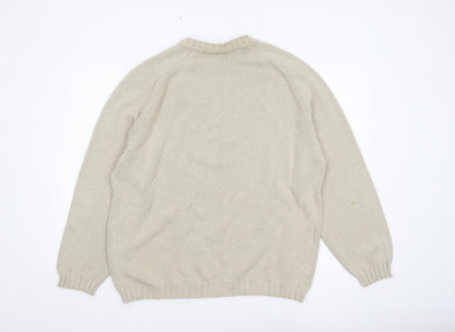 Lacoste Men’s Beige 3XL Crew Neck Striped Knit Jumper