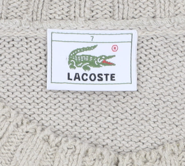 Lacoste Men’s Beige 3XL Crew Neck Striped Knit Jumper