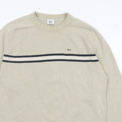 Lacoste Men’s Beige 3XL Crew Neck Striped Knit Jumper