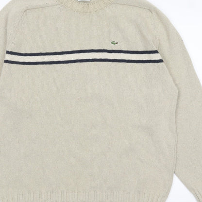 Lacoste Men’s Beige 3XL Crew Neck Striped Knit Jumper