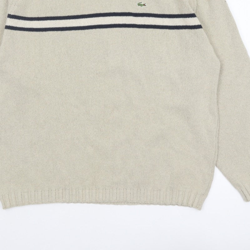 Lacoste Men’s Beige 3XL Crew Neck Striped Knit Jumper