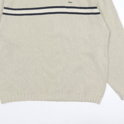 Lacoste Men’s Beige 3XL Crew Neck Striped Knit Jumper