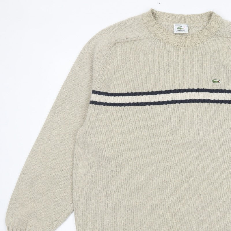 Lacoste Men’s Beige 3XL Crew Neck Striped Knit Jumper